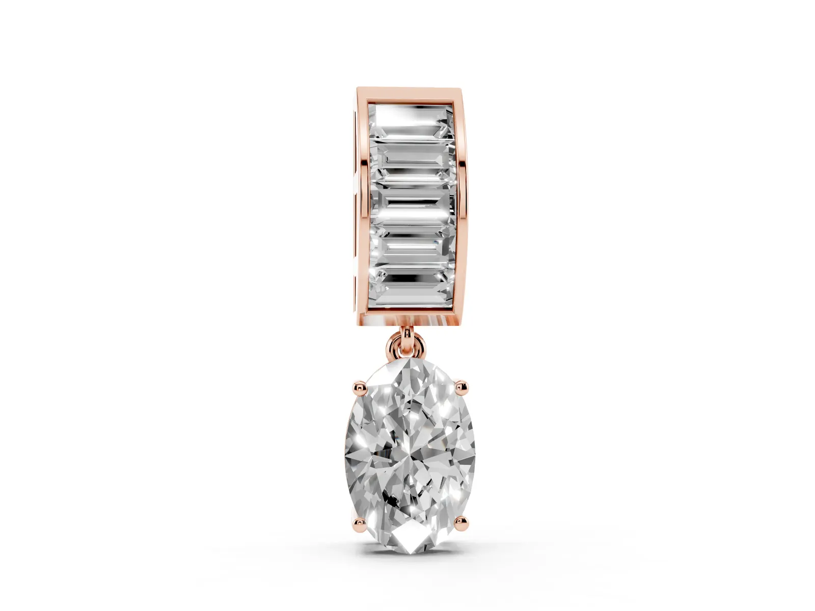 Oval and Baguette Diamond Drop Pendant Rose gold