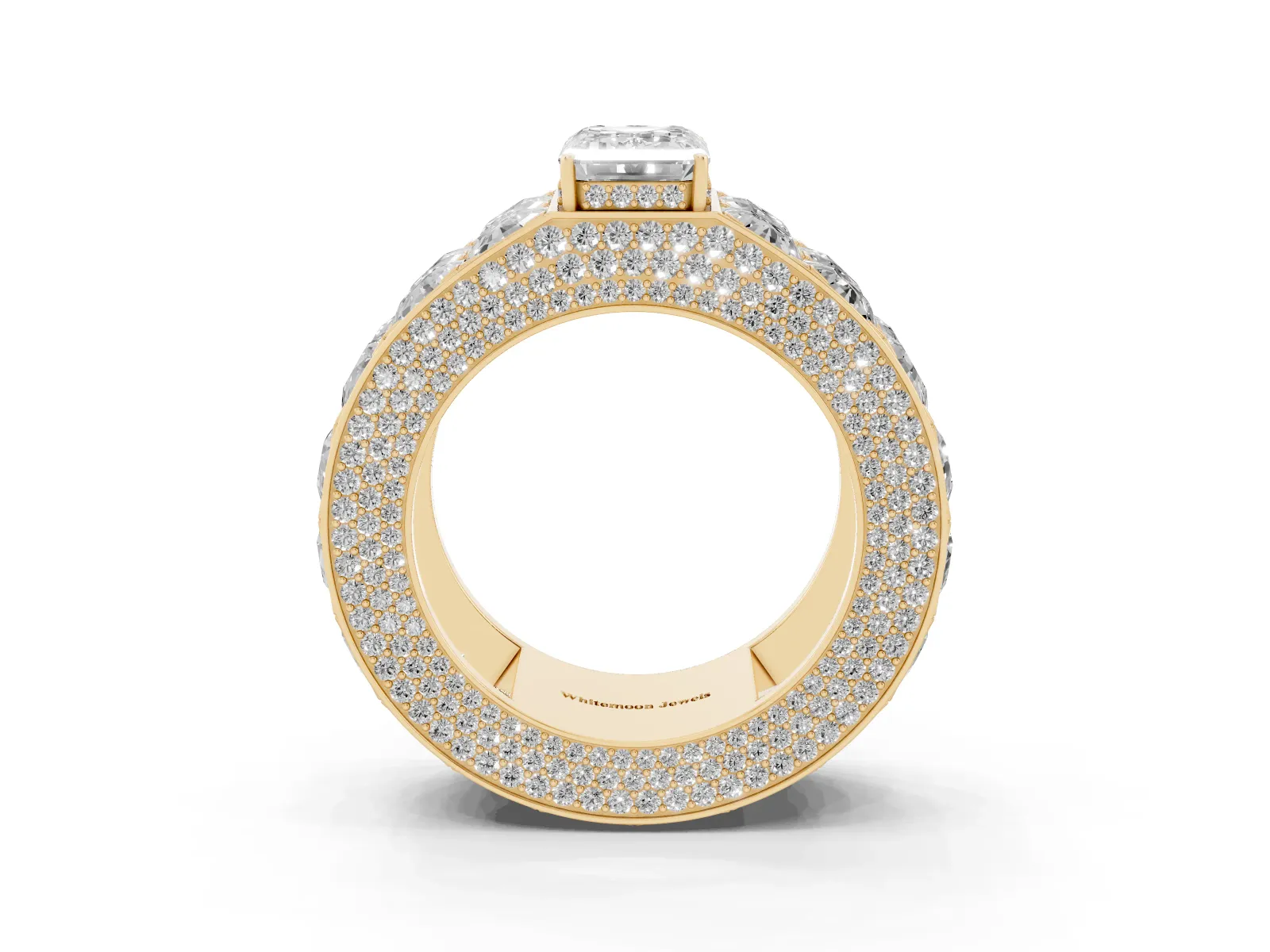 Emerald Cut Diamond Radiant Pavé Mens Ring Yellow gold