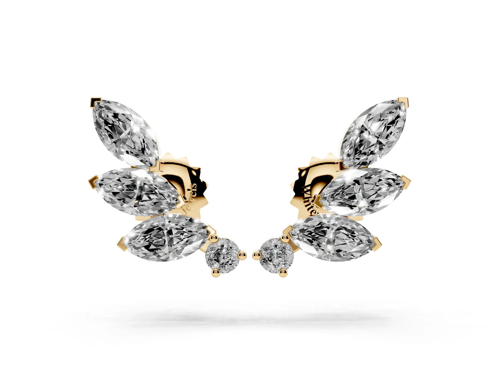 Marquise and Round Diamond Ivy Climber Earrings Yellow gold