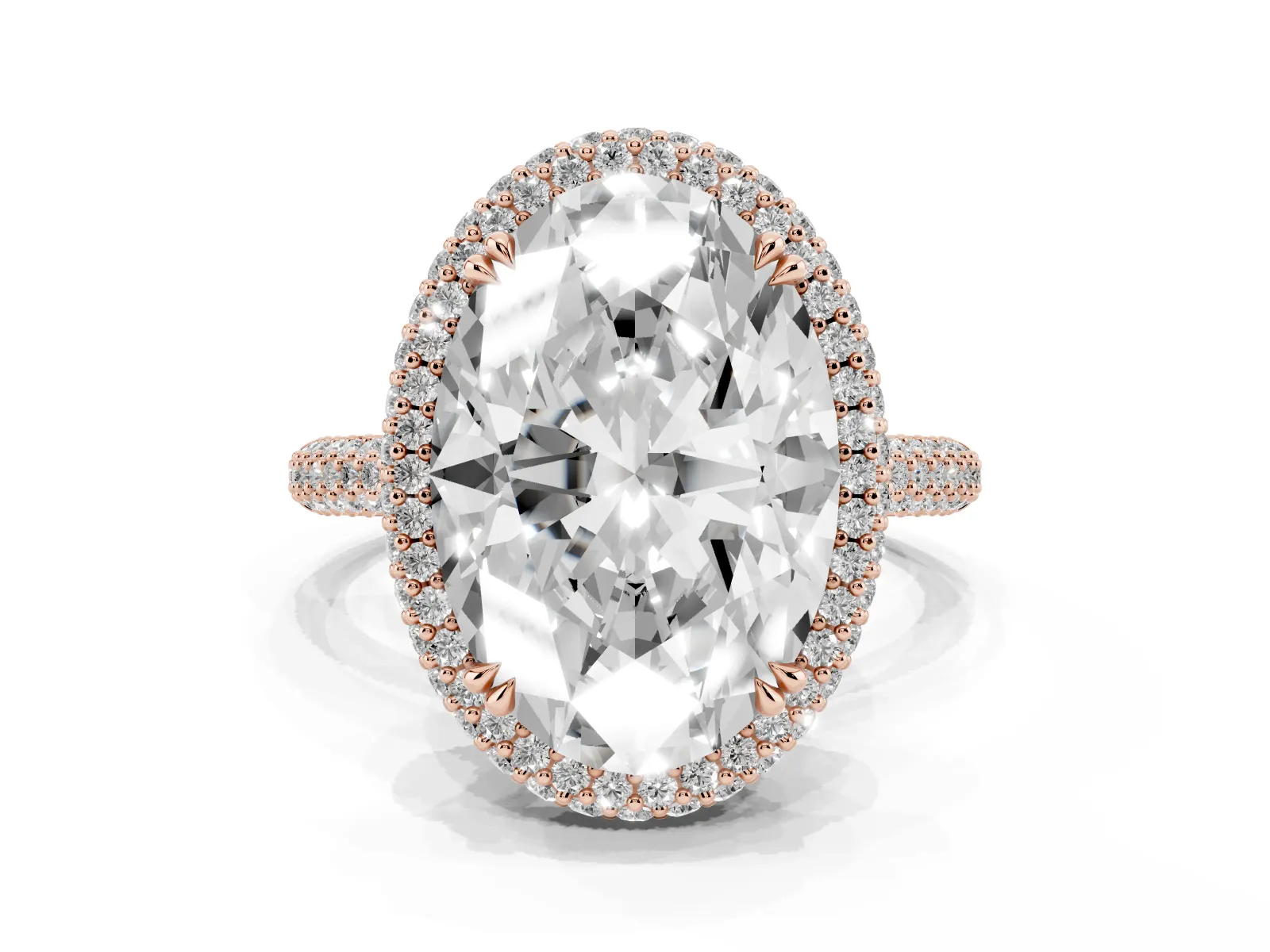 Oval Diamond Halo Ring with Round Diamond Accents Rose gold