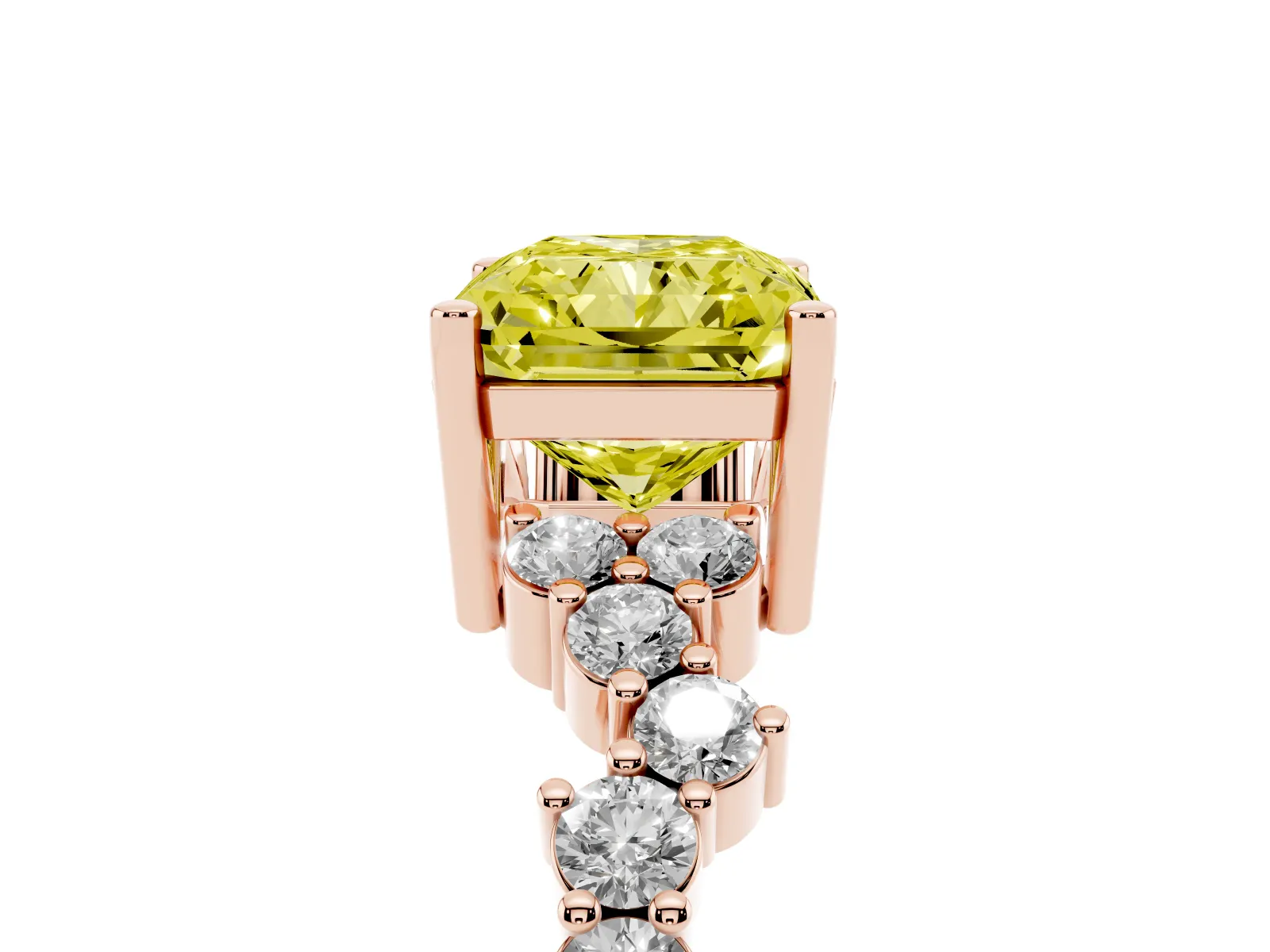 Fancy Yellow Radiant Cut Diamond Scattered Round Accent Ring with Prong Setting Rose gold