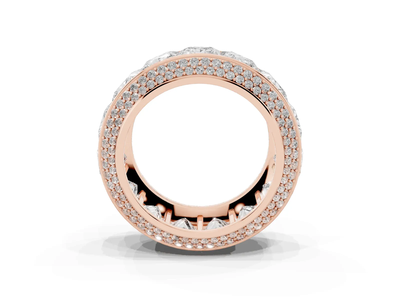 Princess Diamond Pavé Mens Wedding Band with Round Diamond Accents Rose gold