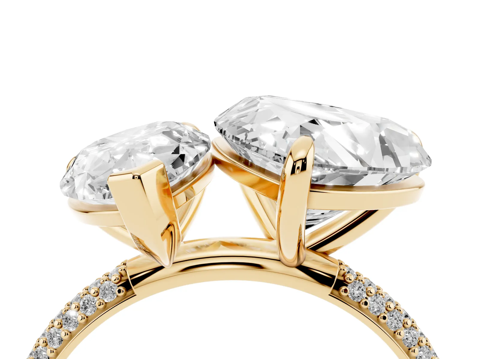 Pear and Heart Toi Moi Ring with Prong Setting and Micro Pave Band Yellow gold