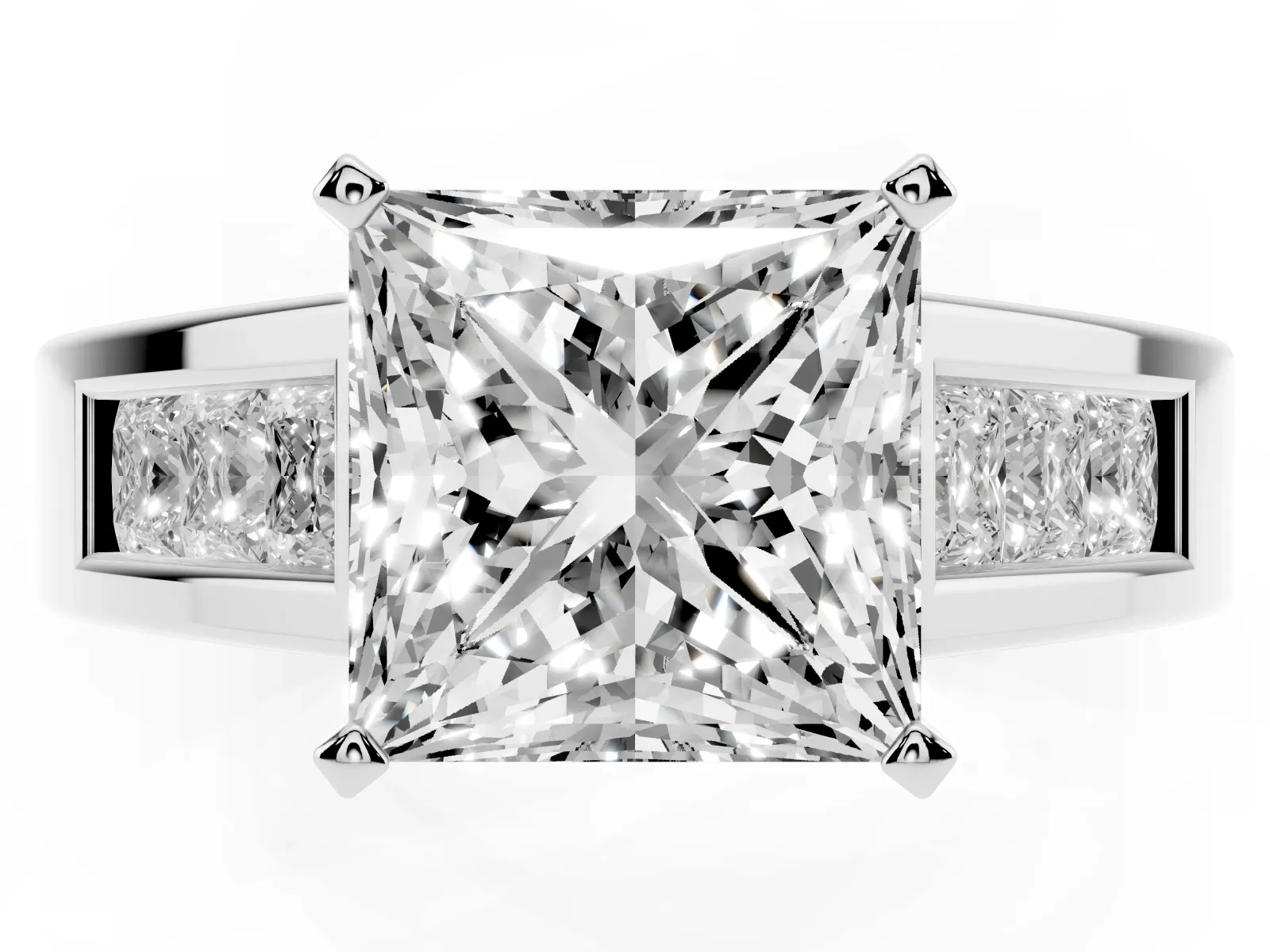 Princess Cut Cut Channel Set Solitaire Ring with Four-Prong Setting Platinum