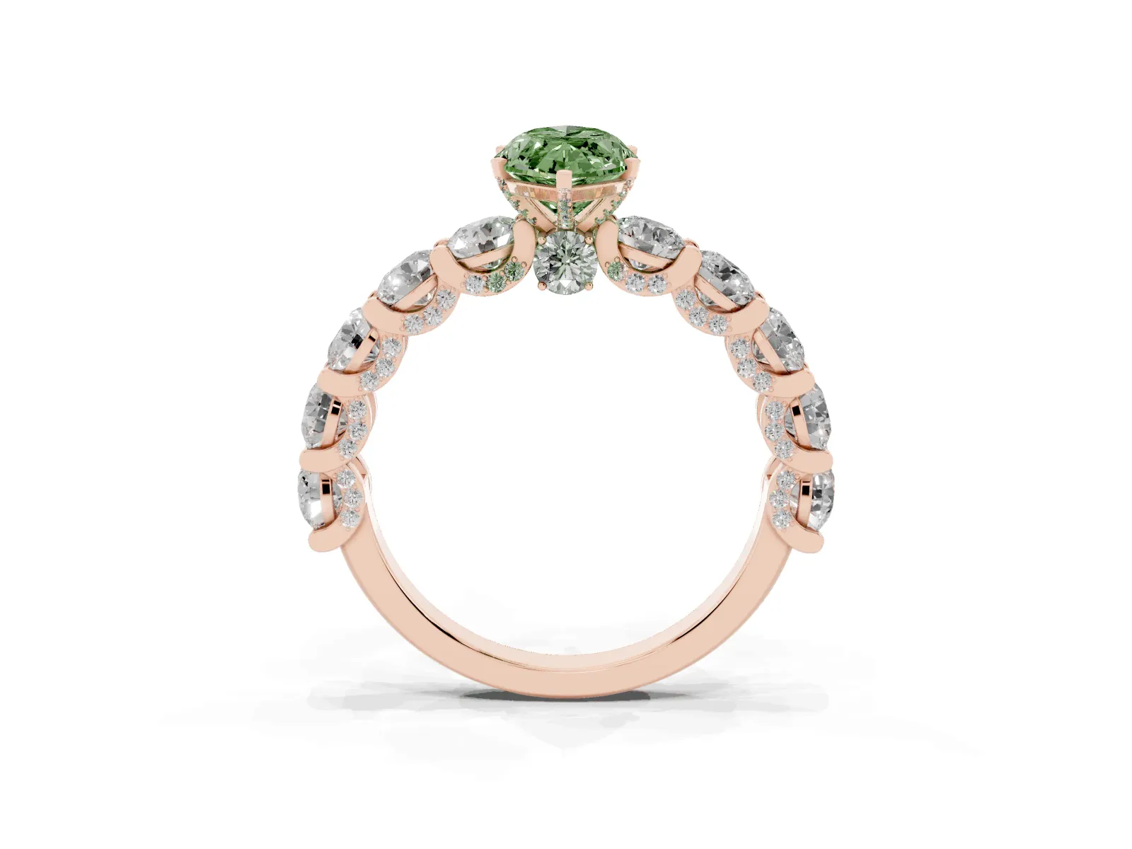 Fancy Green Marquise Cut Diamond Side Stone Engagement Ring with Four-Prong Setting Rose gold