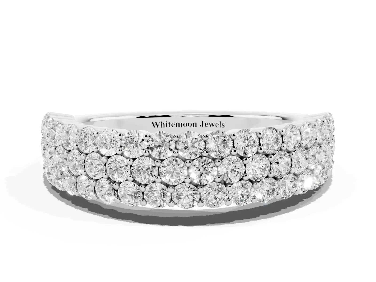 Round Diamond Checkerboard Pavé Promise Ring with Round Diamond Accents Silver