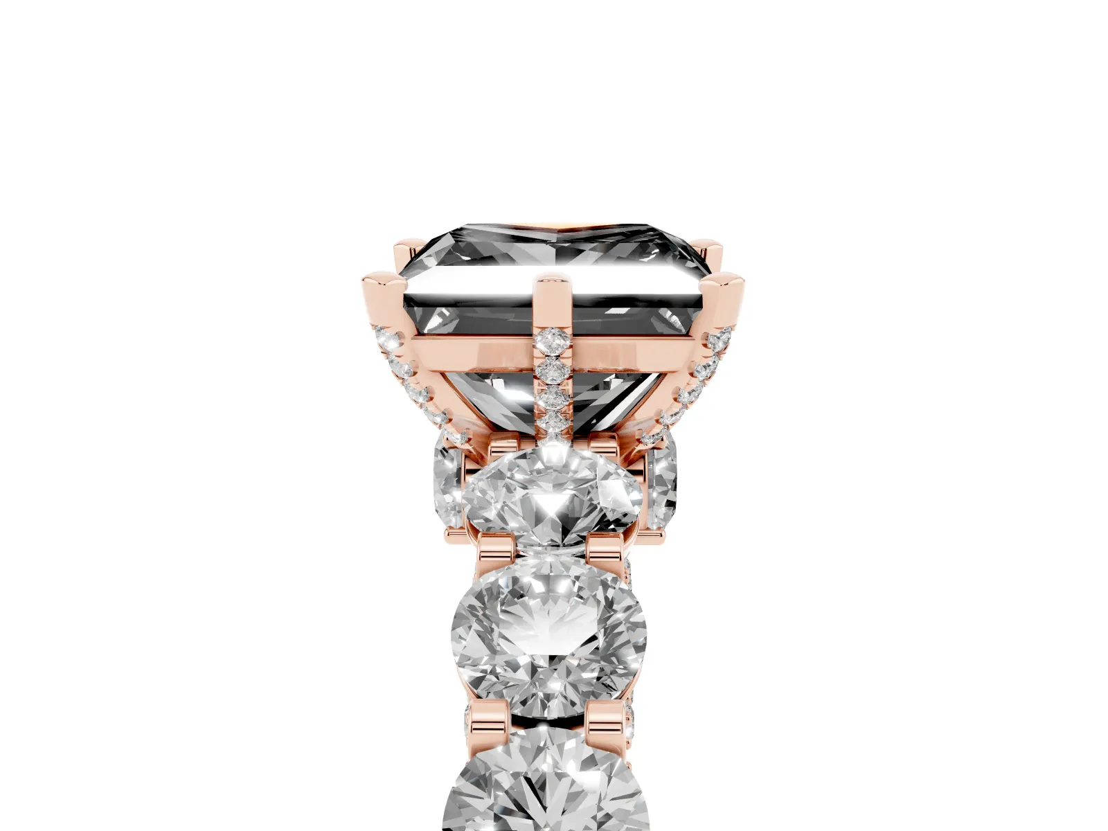 Fancy Black Princess Cut Diamond Side Stone Engagement Ring with Four-Prong Setting Rose gold