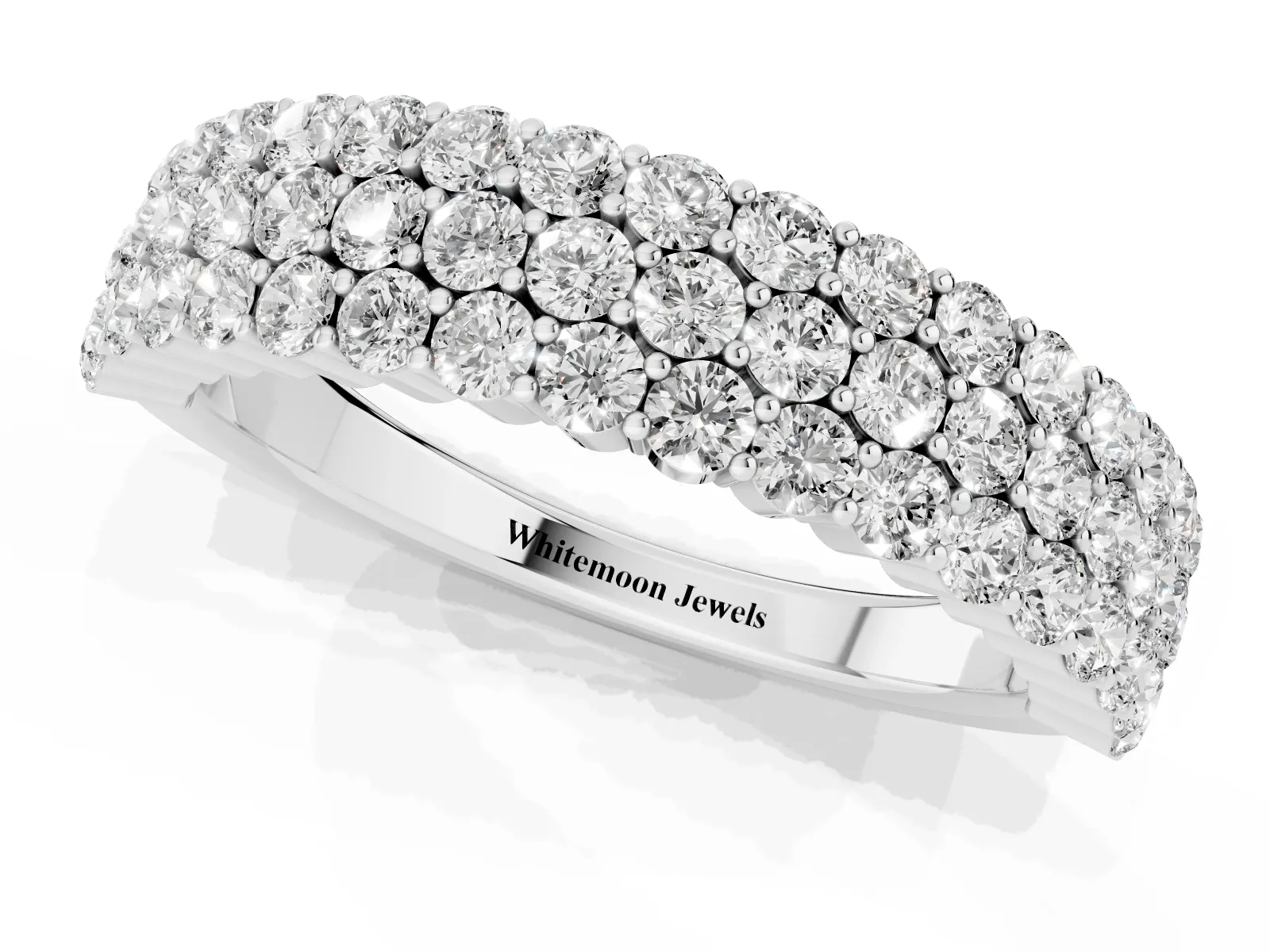 Round Diamond Checkerboard Pavé Promise Ring with Round Diamond Accents Silver
