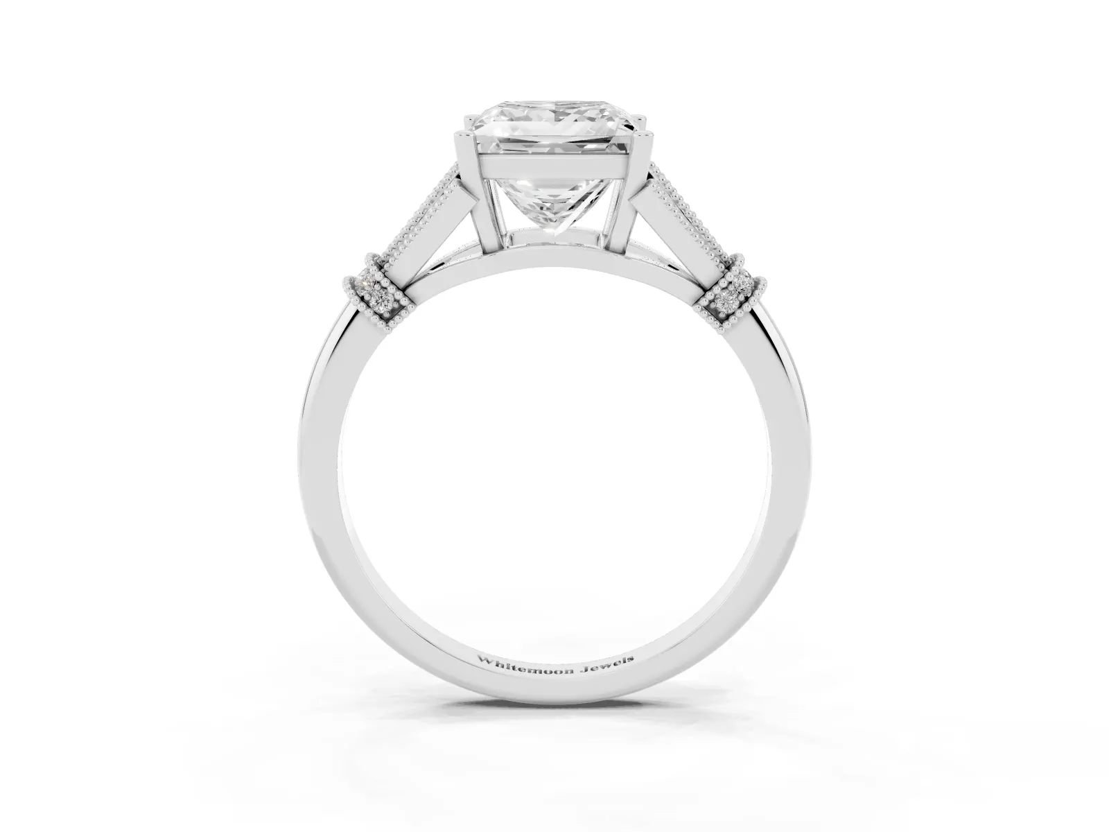 Princess Cut Diamond Solitaire Ring with Floral Filigree and Pave Accents Platinum