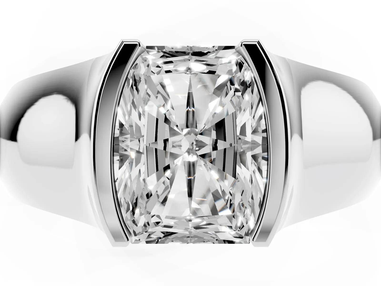 Radiant Cut Solitaire Bezel Set Diamond Ring with Wide Band White gold