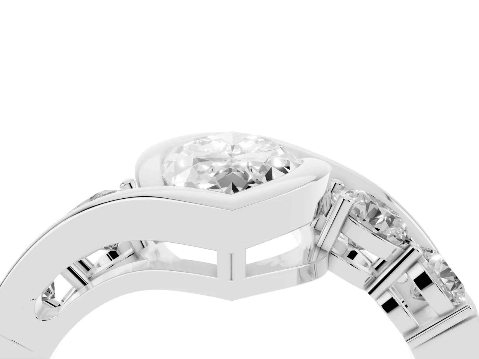 Bezel Set Marquise Cut Diamond Bypass Ring with Round Accents White gold