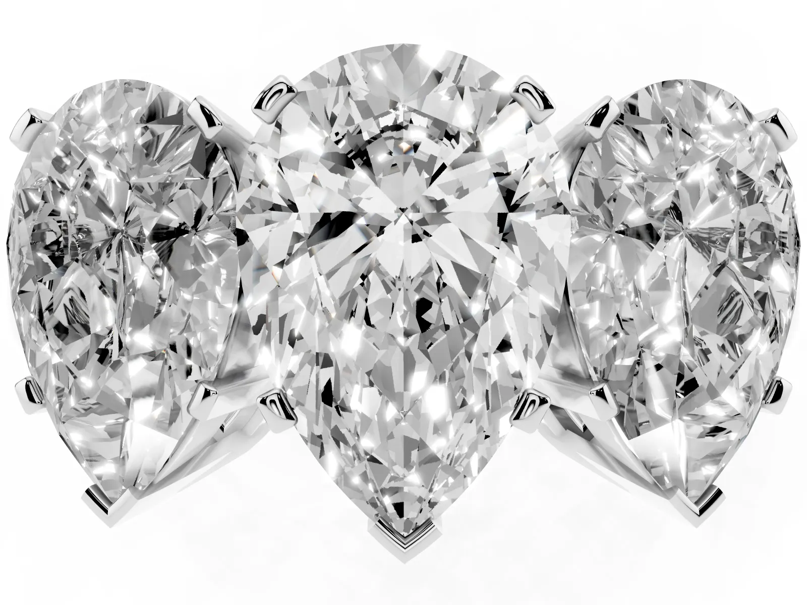 Three-Stone Pear Cut Cut Diamond Ring with Channel Set Band and Four-Prong Setting Platinum