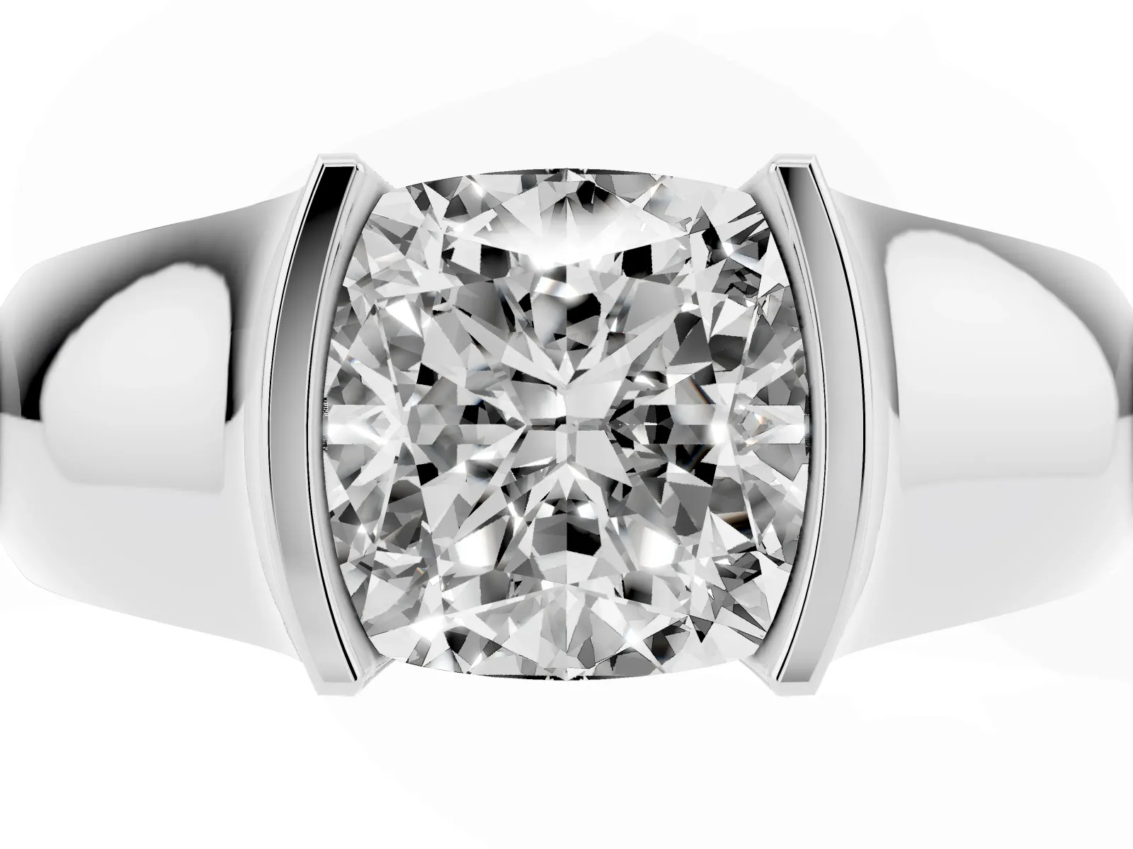 Cushion Cut Solitaire Bezel Set Diamond Ring with Wide Band Silver