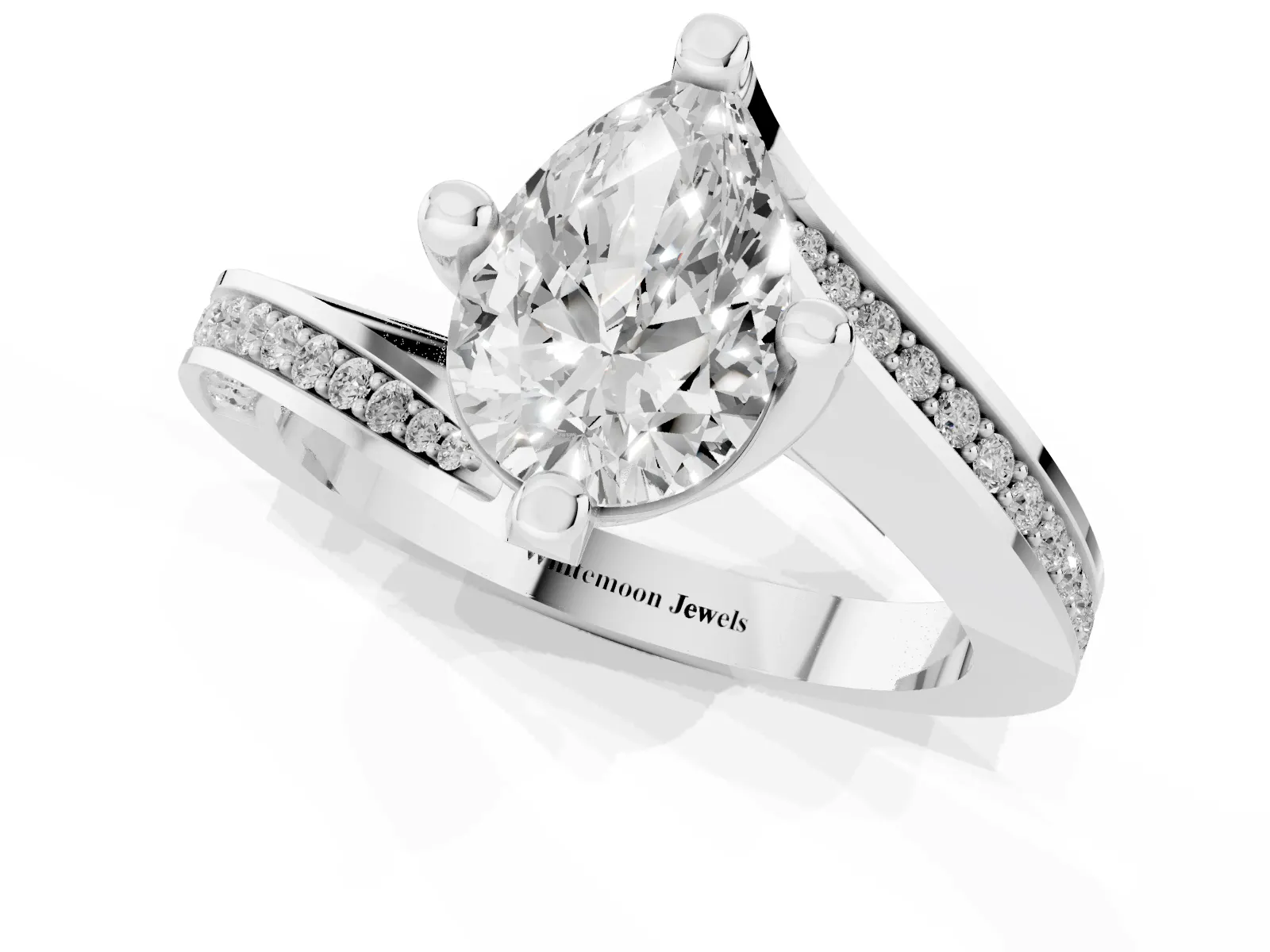 Pear Cut Solitaire Diamond Twist Band with Pavé Setting and Four-Prong Setting Platinum