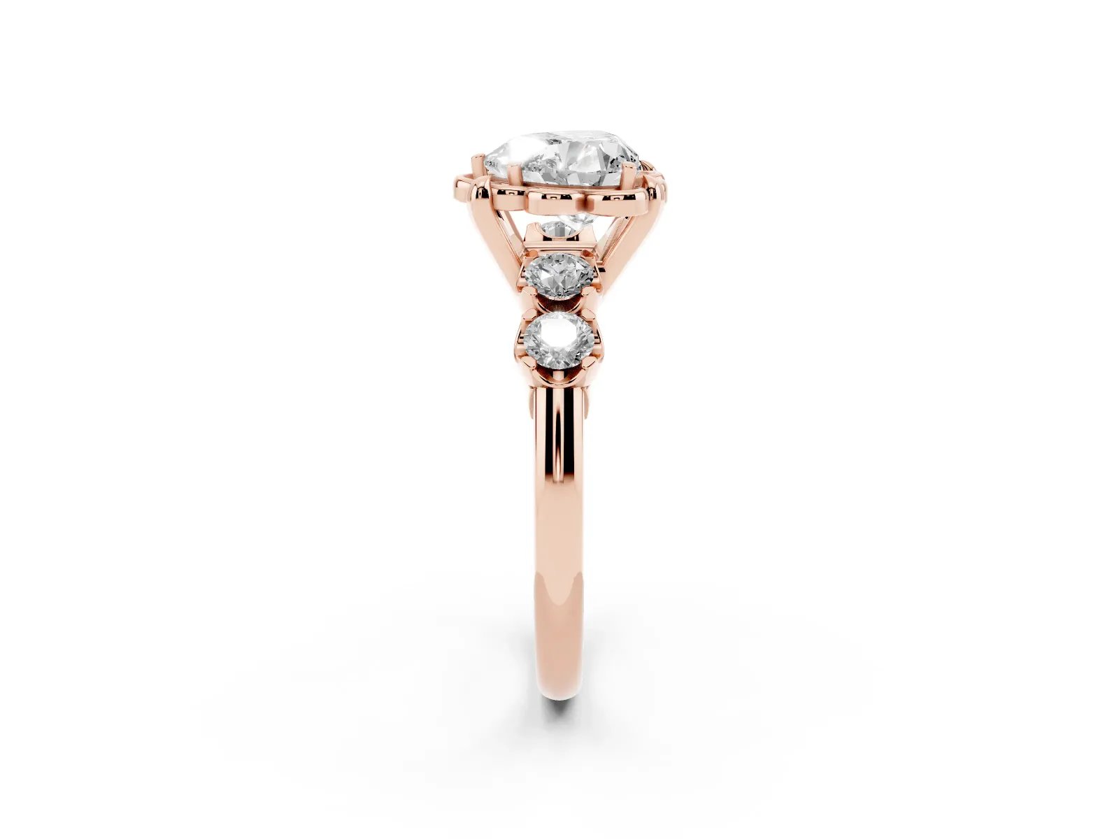 Heart Cut Cut Diamond Floral Halo Engagement Ring with Shared Prong Setting Rose gold