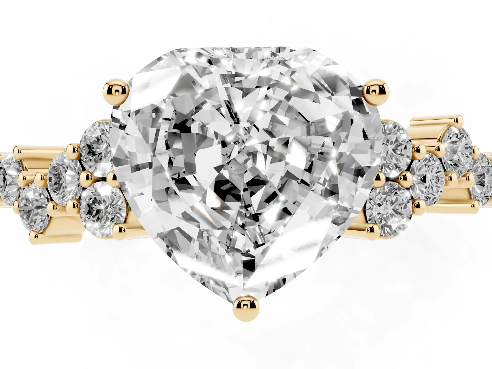 Heart Cut Diamond Scattered Round Accent Ring with Prong Setting Yellow gold