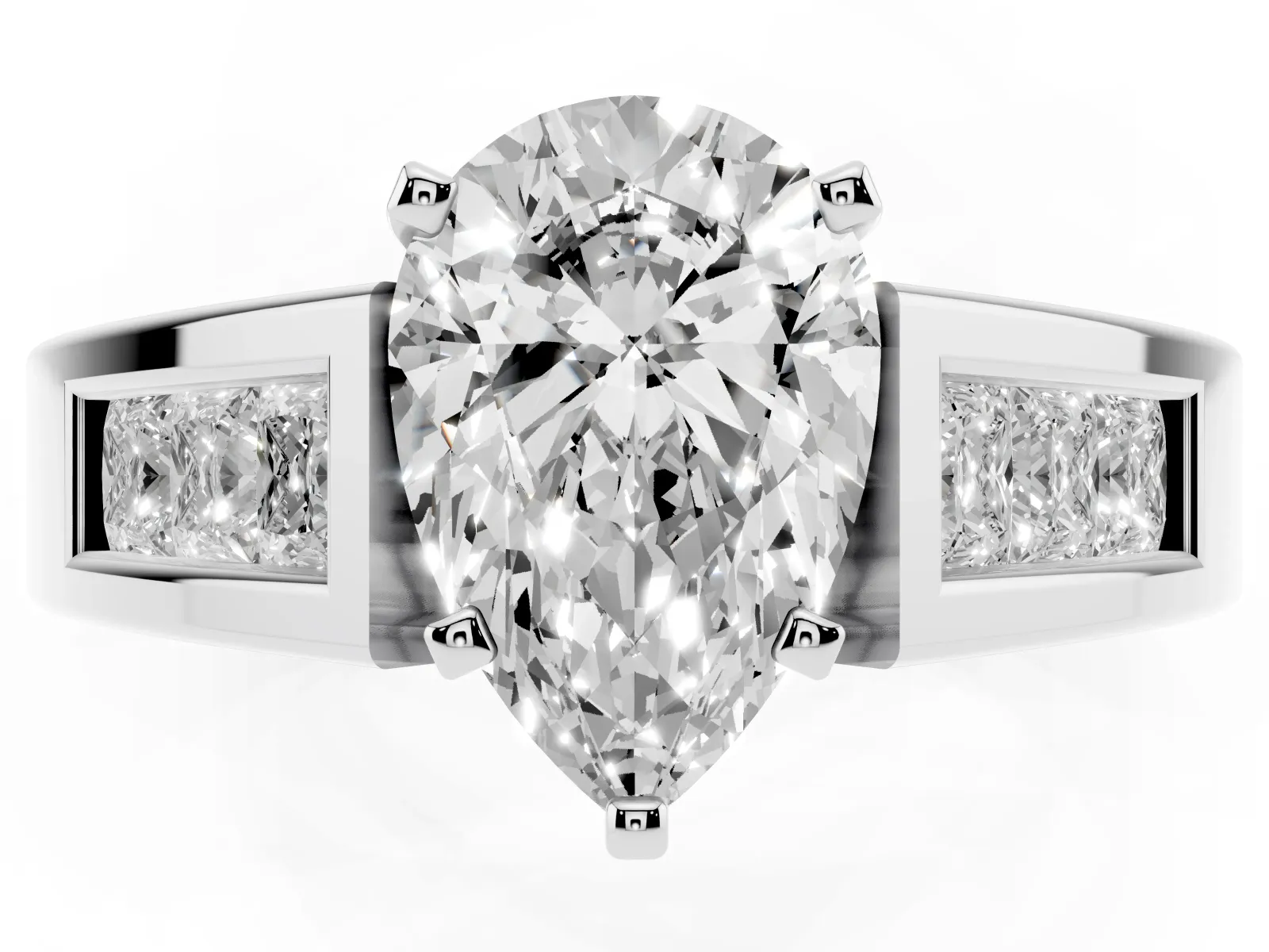 Pear Cut Cut Channel Set Solitaire Ring with Four-Prong Setting Platinum