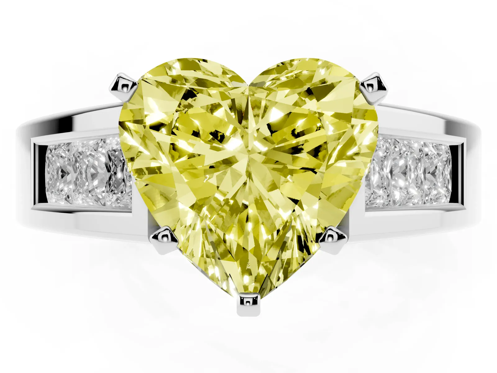 Fancy Yellow Heart Cut Cut Channel Set Solitaire Ring with Four-Prong Setting White gold