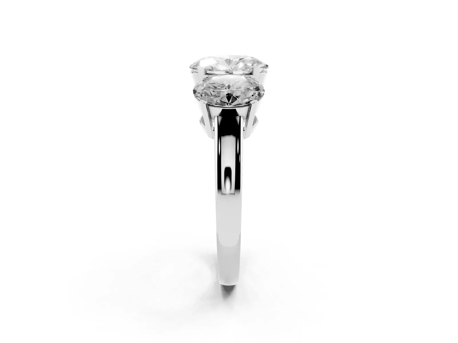 Three-Stone Oval Cut Cut Diamond Ring with Channel Set Band and Four-Prong Setting Platinum