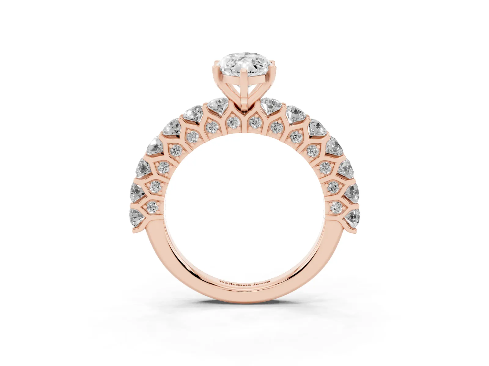 Marquise Cut Diamond Solitaire Ring with Shared Prong Pavé Band and Four-Prong Setting Rose gold