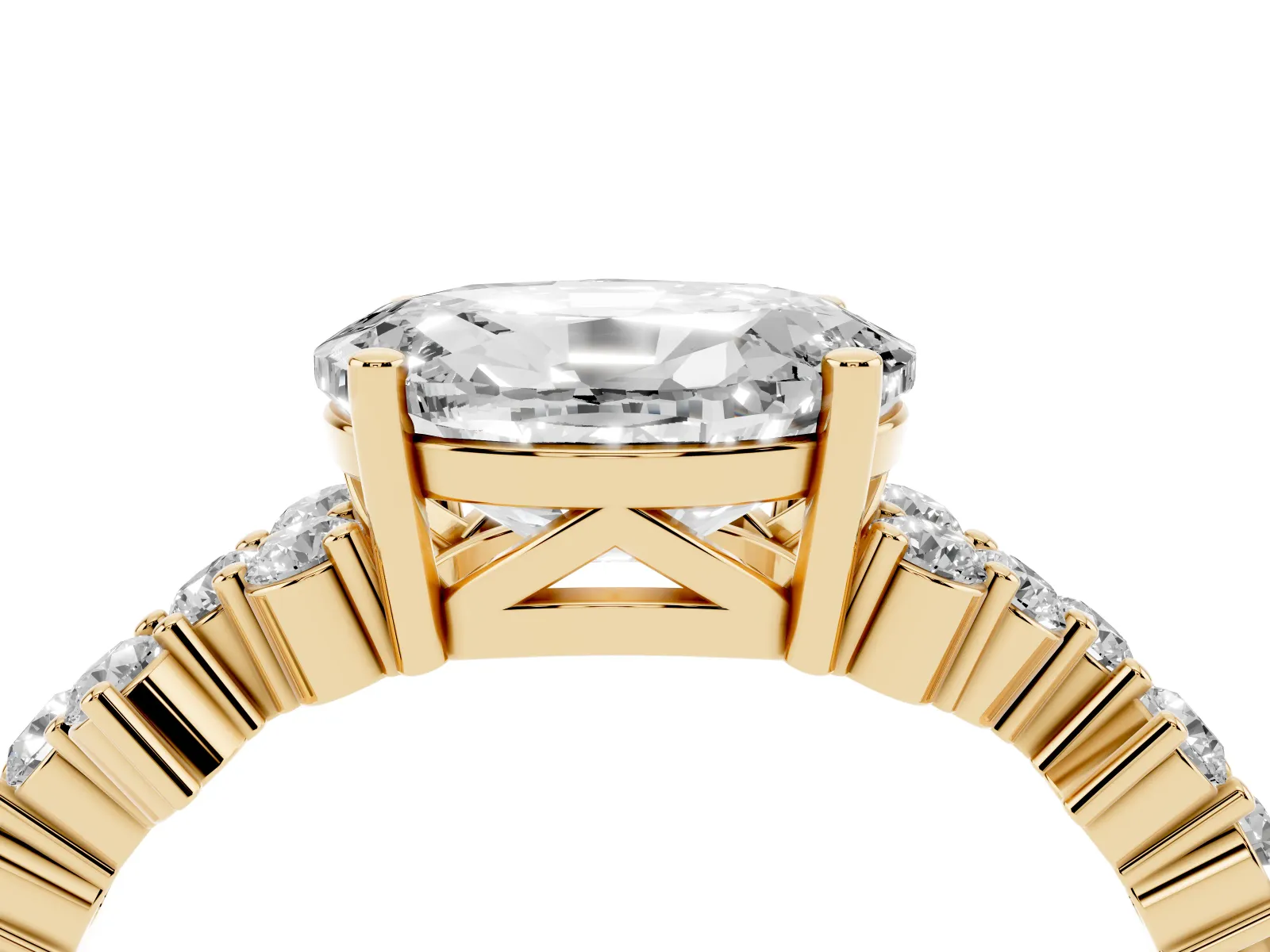 Oval Cut Diamond Scattered Round Accent Ring with Prong Setting Yellow gold