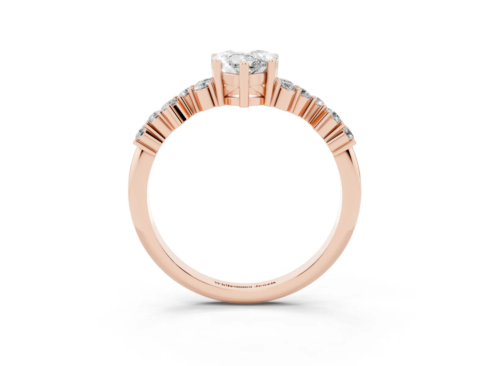 Pear Cut Diamond Scattered Round Accent Ring with Prong Setting Rose gold