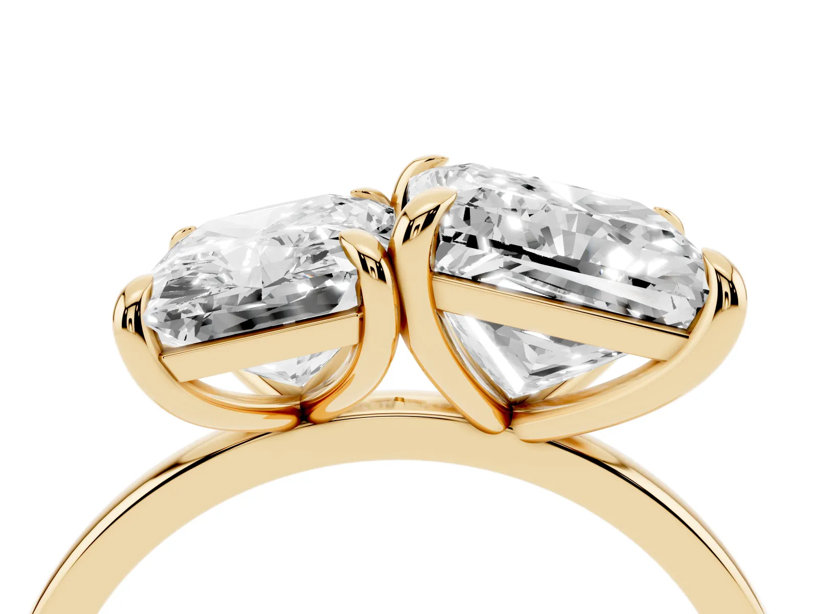 Radiant and Princess Toi Moi Ring with Prong Setting and Plain Band Yellow gold
