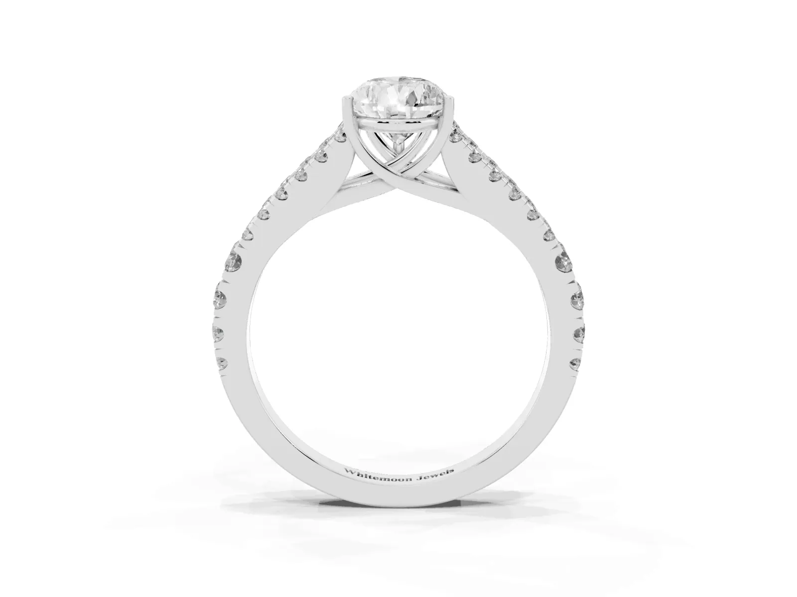 Pear Cut Diamond Split Shank Engagement Ring with Round Pavé and Prong Setting White gold