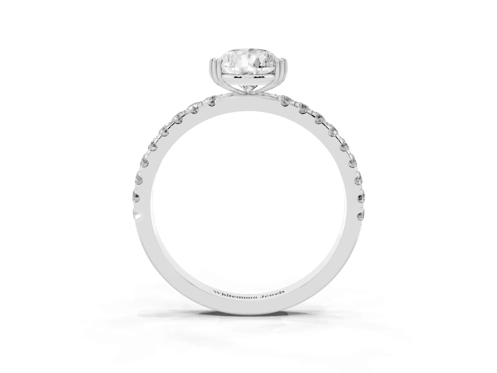 Pear Cut Brilliant Solitaire with Pavé Band and Claw Prong Setting Silver