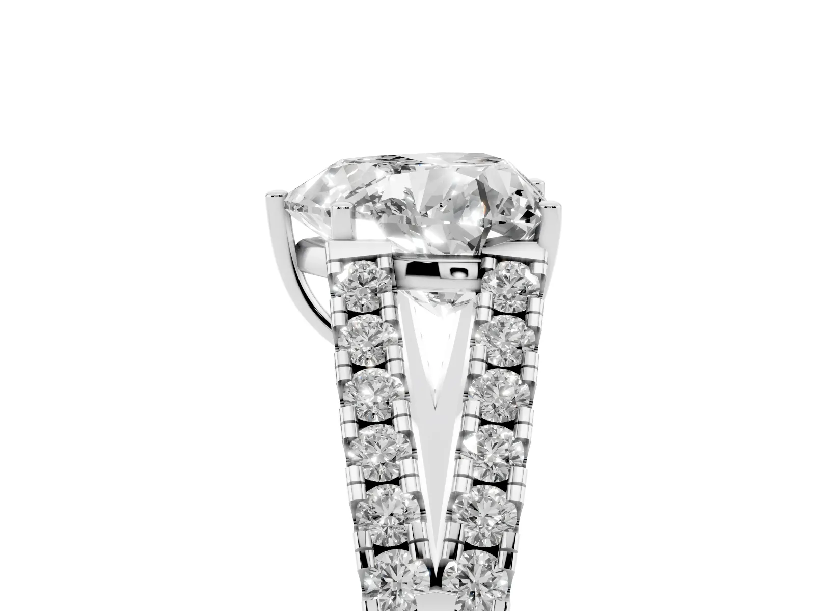 Heart Cut Diamond Split Shank Engagement Ring with Round Pavé and Prong Setting White gold
