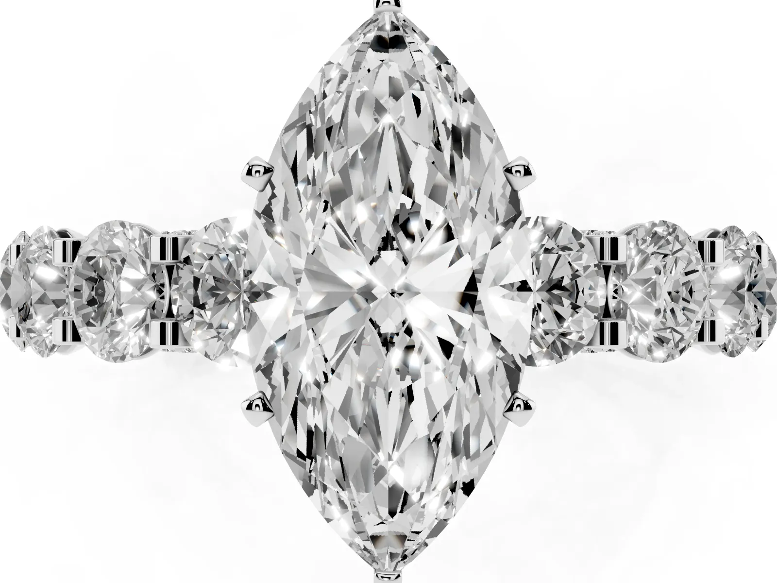 Marquise Cut Diamond Side Stone Engagement Ring with Four-Prong Setting Platinum