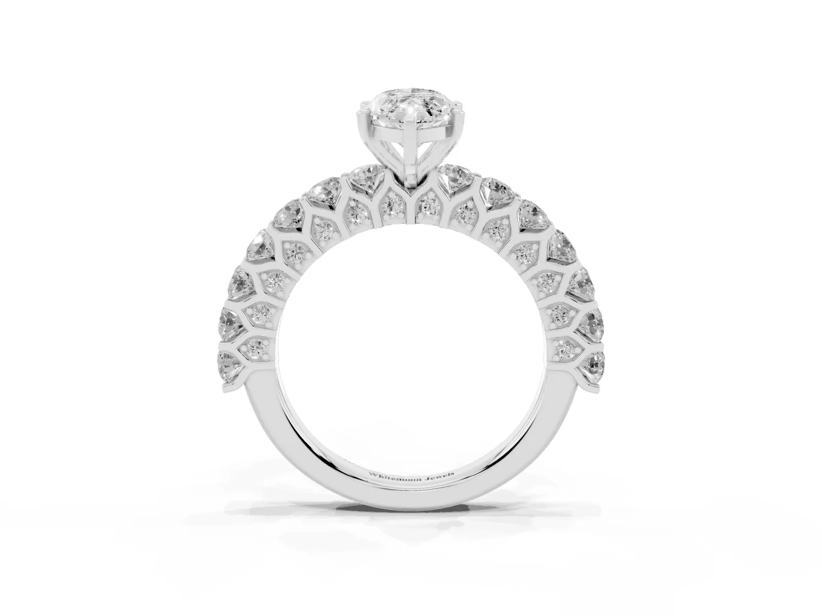 Marquise Cut Diamond Solitaire Ring with Shared Prong Pavé Band and Four-Prong Setting White gold