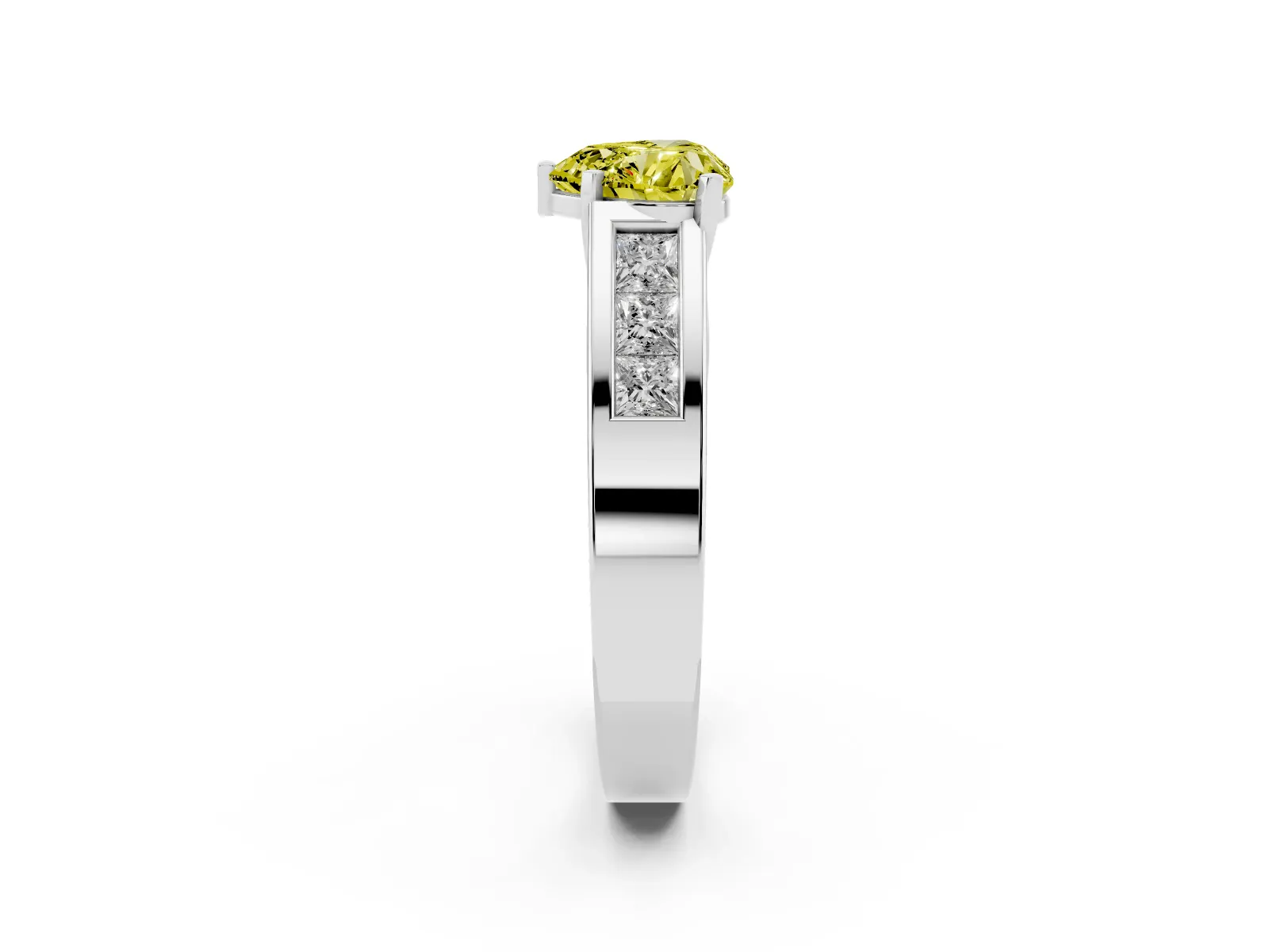 Fancy Yellow Heart Cut Cut Channel Set Solitaire Ring with Four-Prong Setting White gold