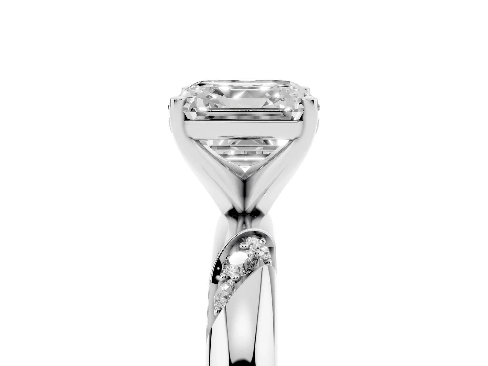 Asscher Cut Diamond Solitaire Engagement Ring with Twisted Round Accent Band and Prong Setting Platinum