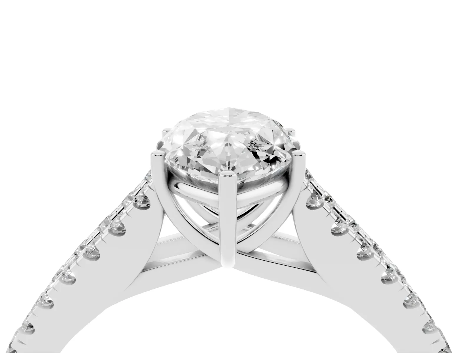 Marquise Cut Diamond Split Shank Engagement Ring with Round Pavé and Prong Setting White gold
