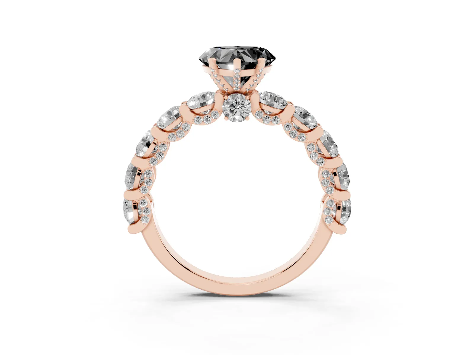 Fancy Black Heart Cut Diamond Side Stone Engagement Ring with Four-Prong Setting Rose gold