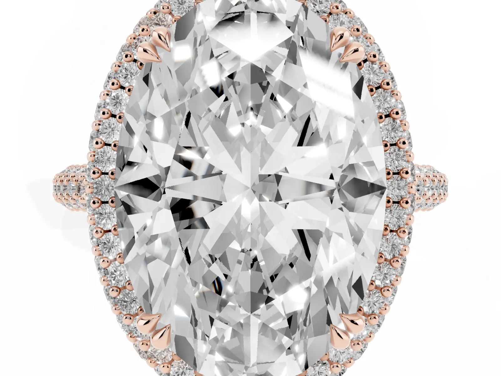 Oval Diamond Halo Ring with Round Diamond Accents Rose gold