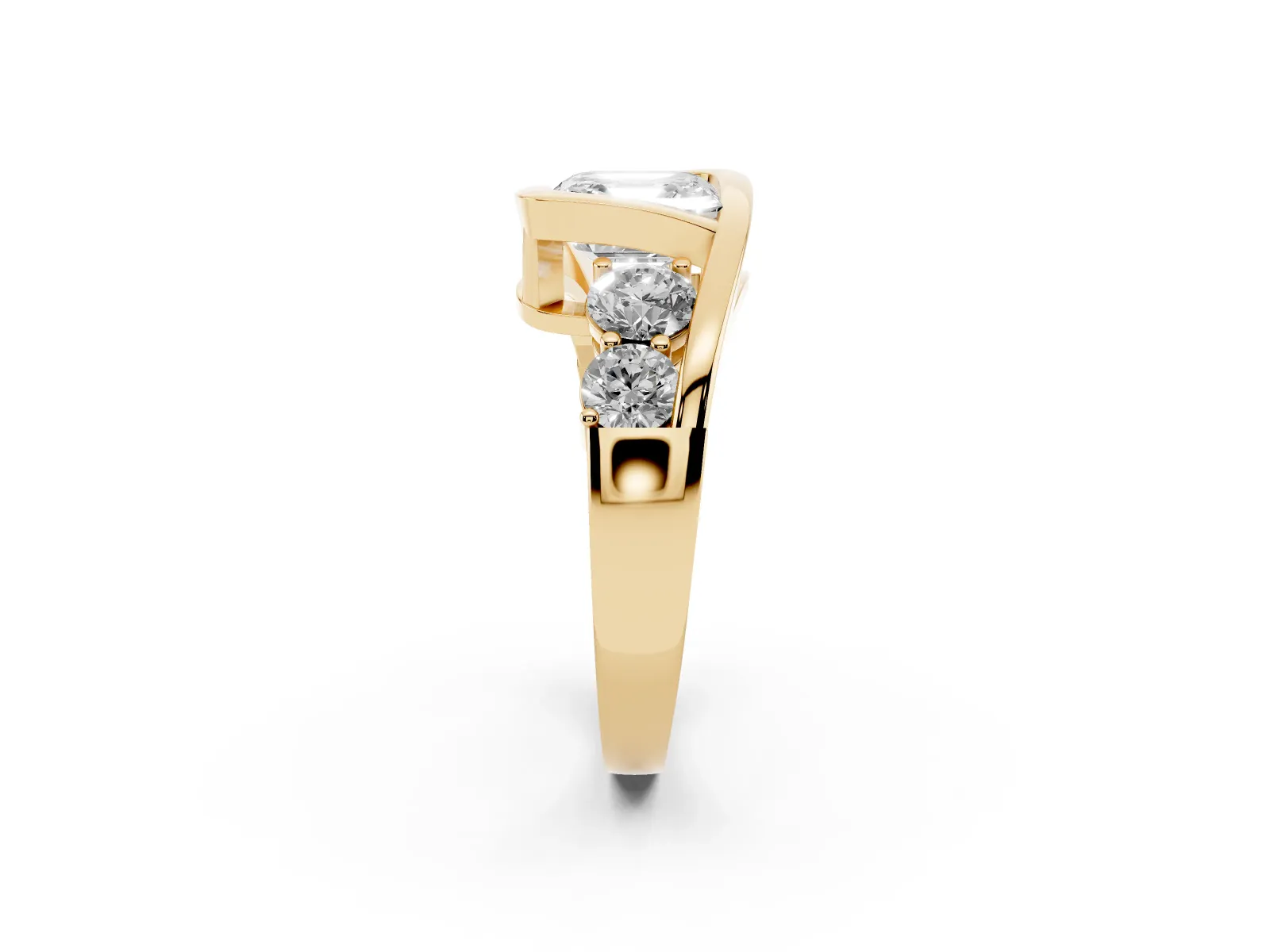 Bezel Set Asscher Cut Diamond Bypass Ring with Round Accents Yellow gold