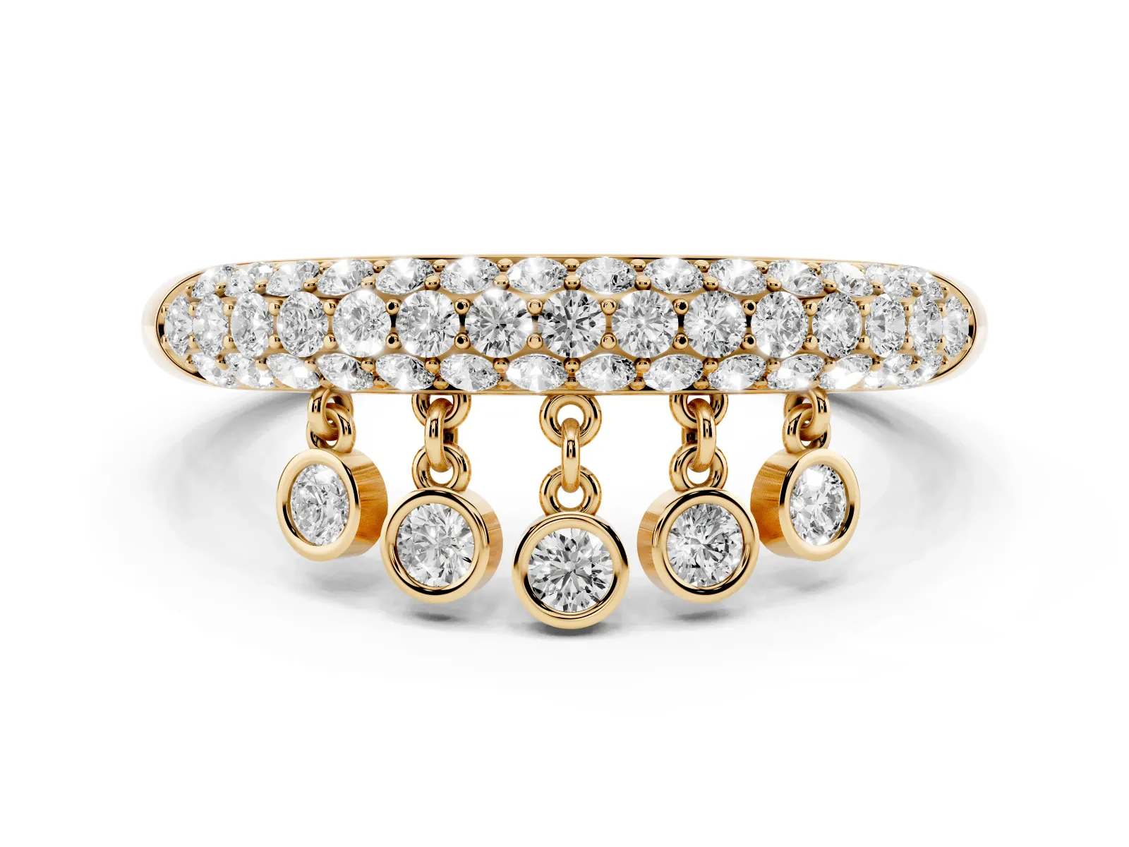 Round Diamond Dangle Promise Ring with Round Diamond Pavé Yellow gold