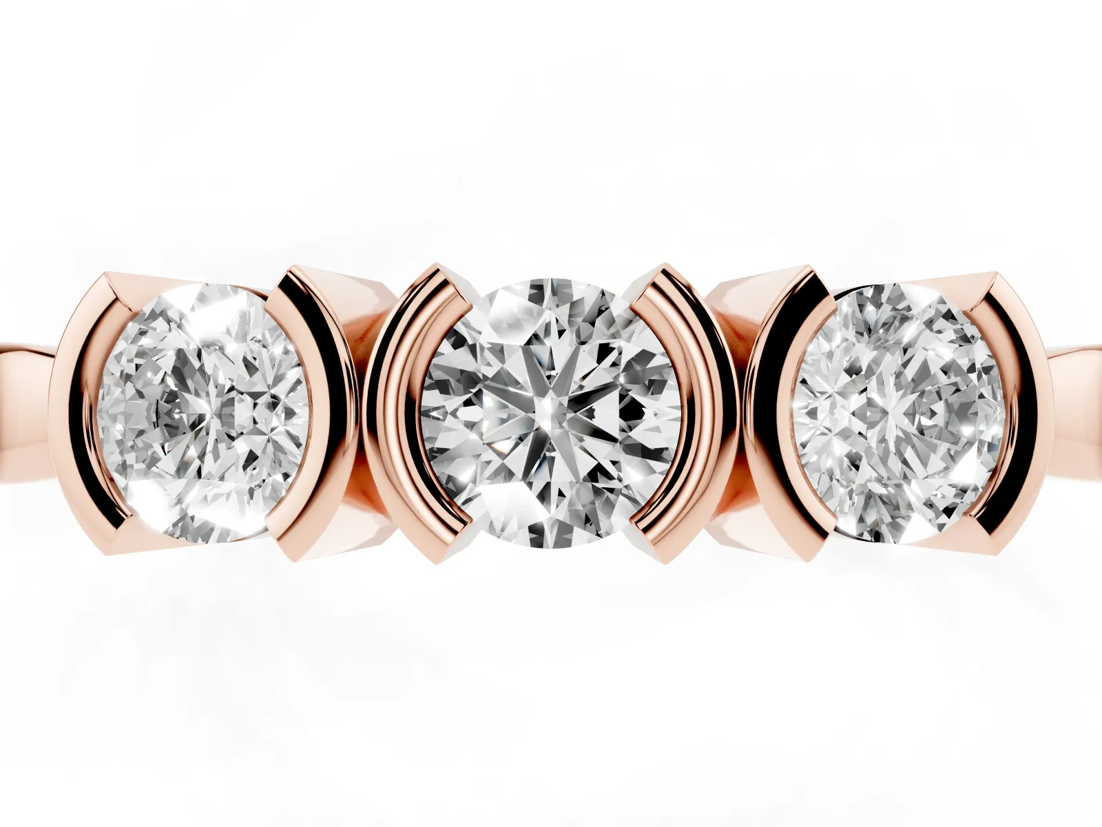 Three-Stone Round Diamond Half Bezel Prong Band Rose gold