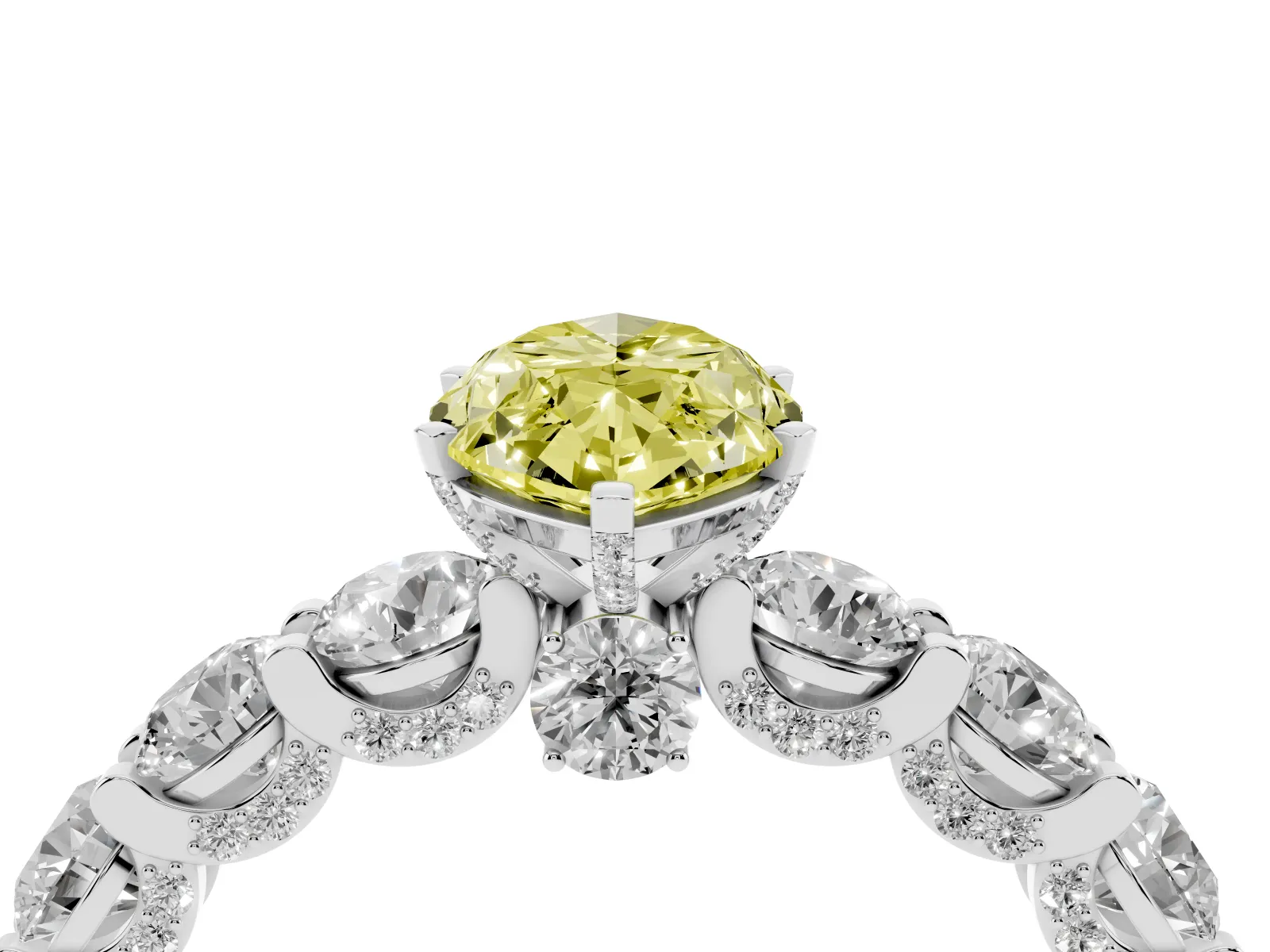 Fancy Yellow Marquise Cut Diamond Side Stone Engagement Ring with Four-Prong Setting Platinum
