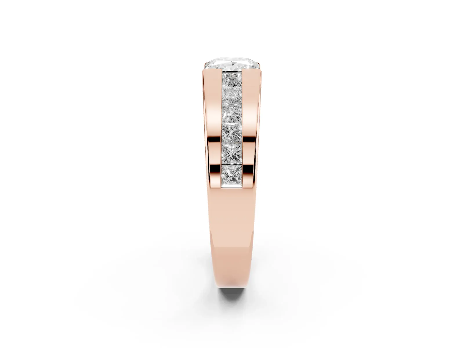Princess Diamond Channel Set Mens Ring Rose gold