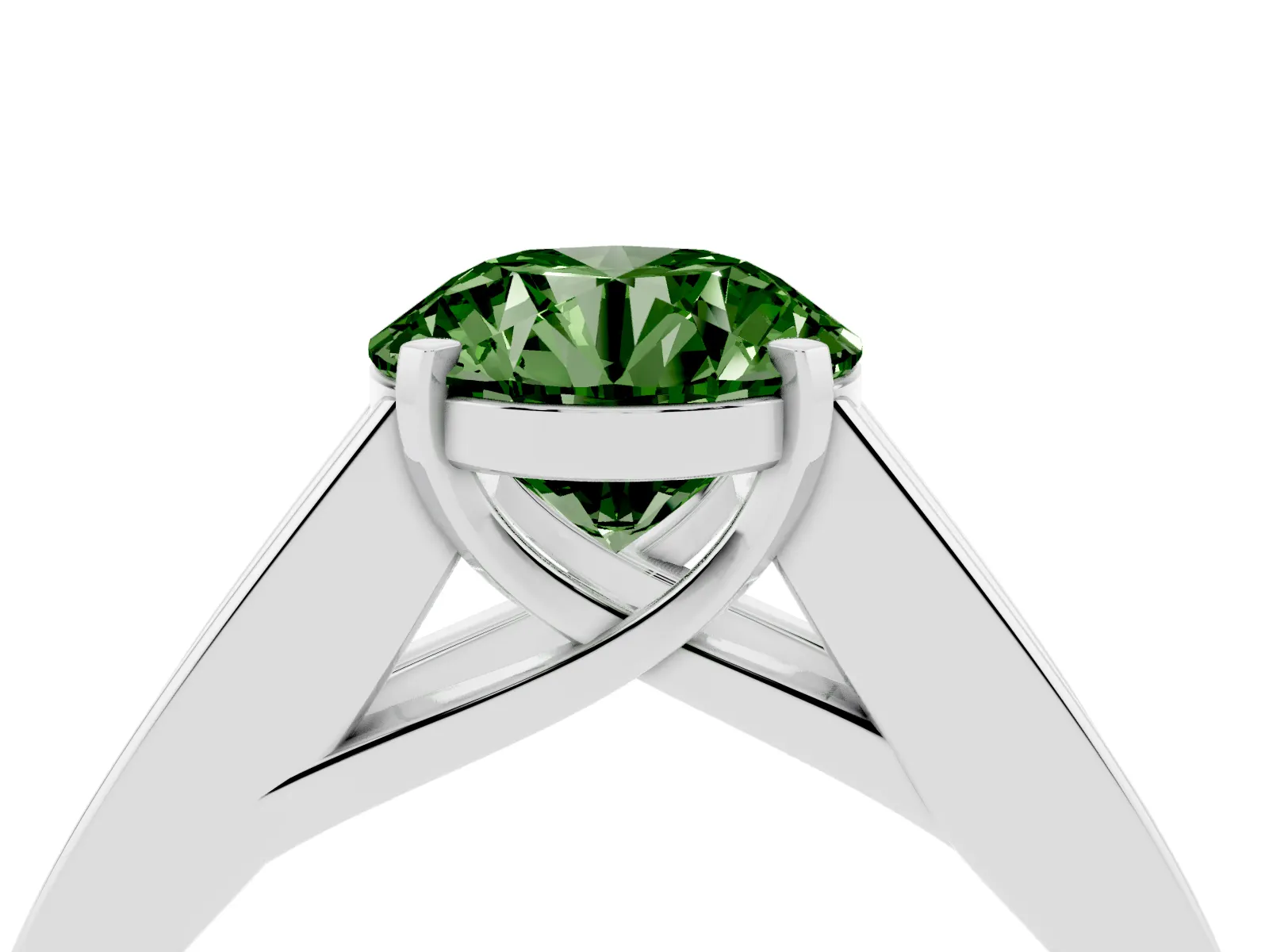 Fancy Green Round Cut Cut Channel Set Solitaire Ring with Four-Prong Setting Platinum