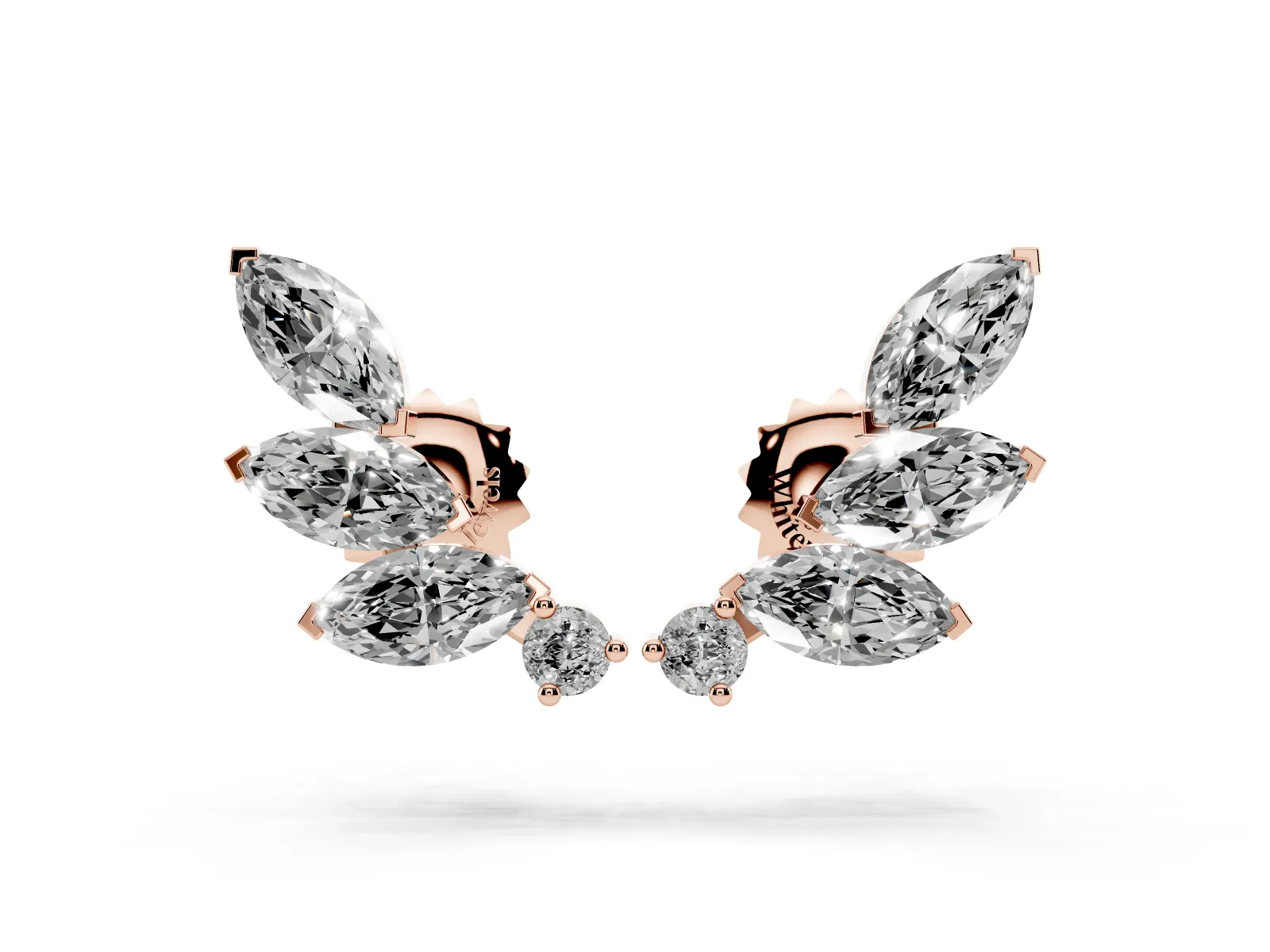 Marquise and Round Diamond Ivy Climber Earrings Rose gold