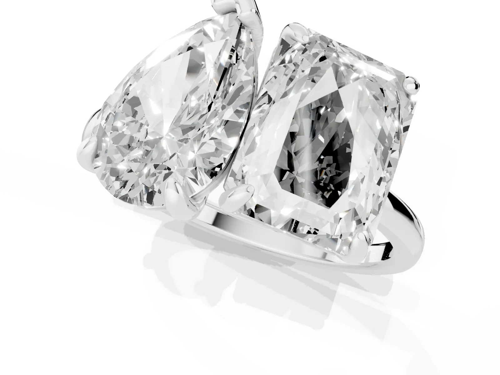 Pear and Radiant Toi Moi Ring with Prong Setting and Plain Band Silver