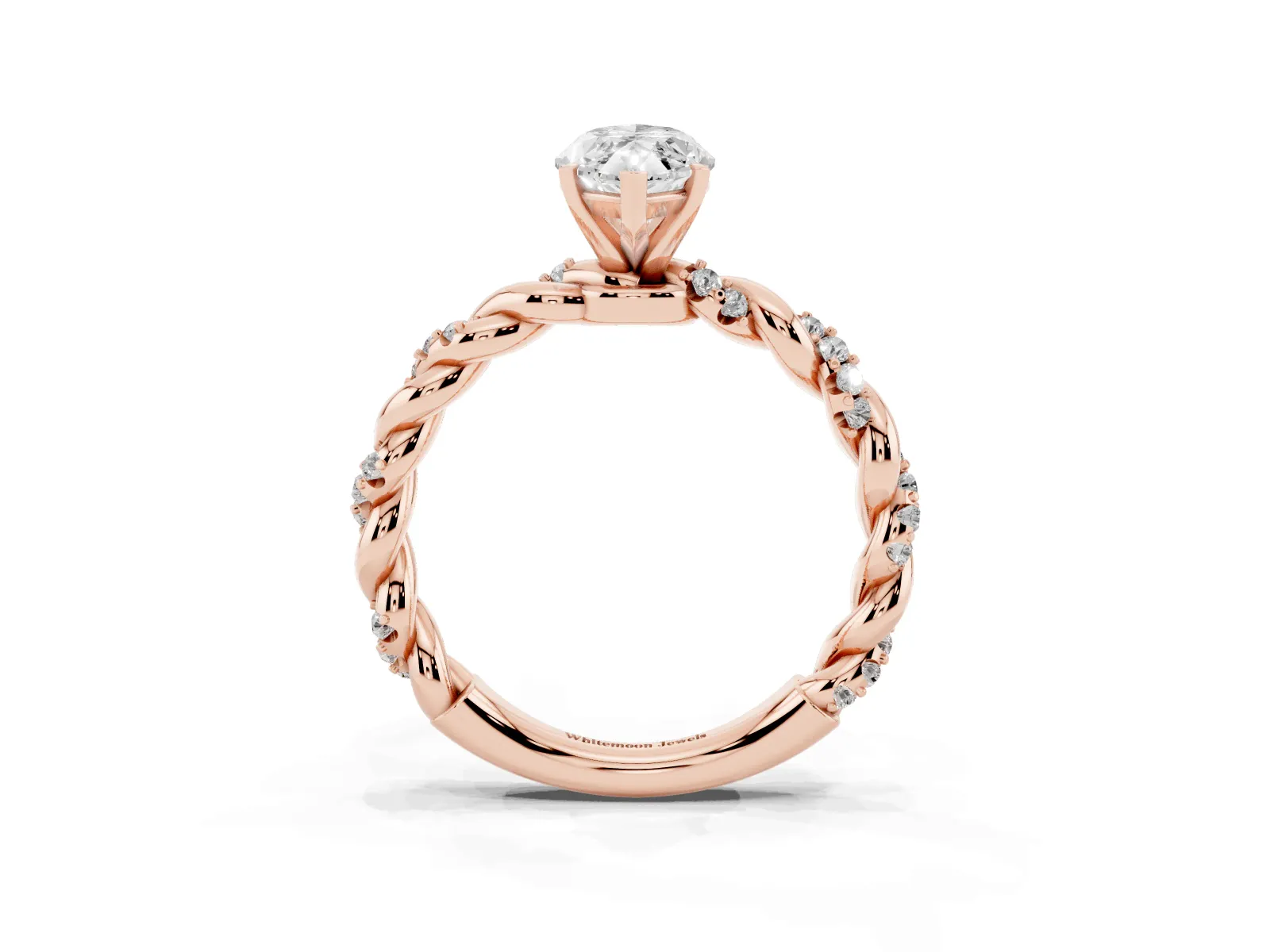 Marquise Cut Diamond Solitaire Ring with Twisted Band and Pavé Accents Rose gold