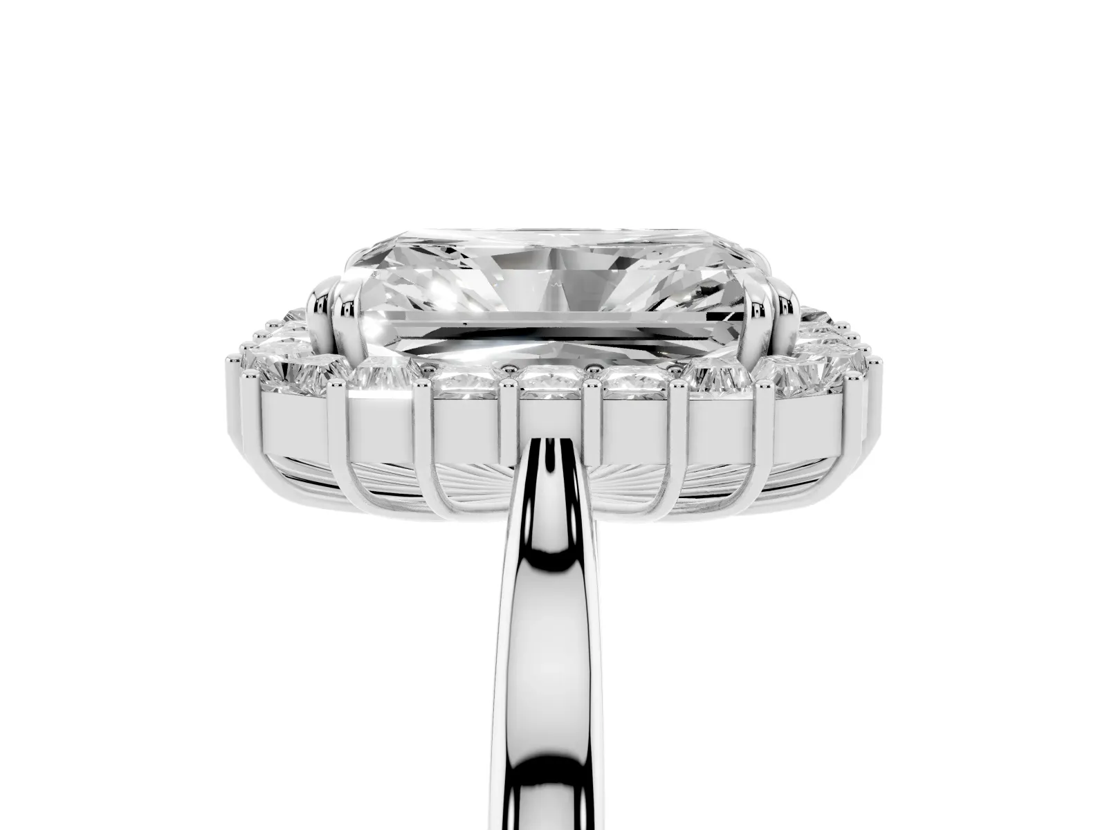 Radiant Diamond Baguette Halo Engagement Ring Silver