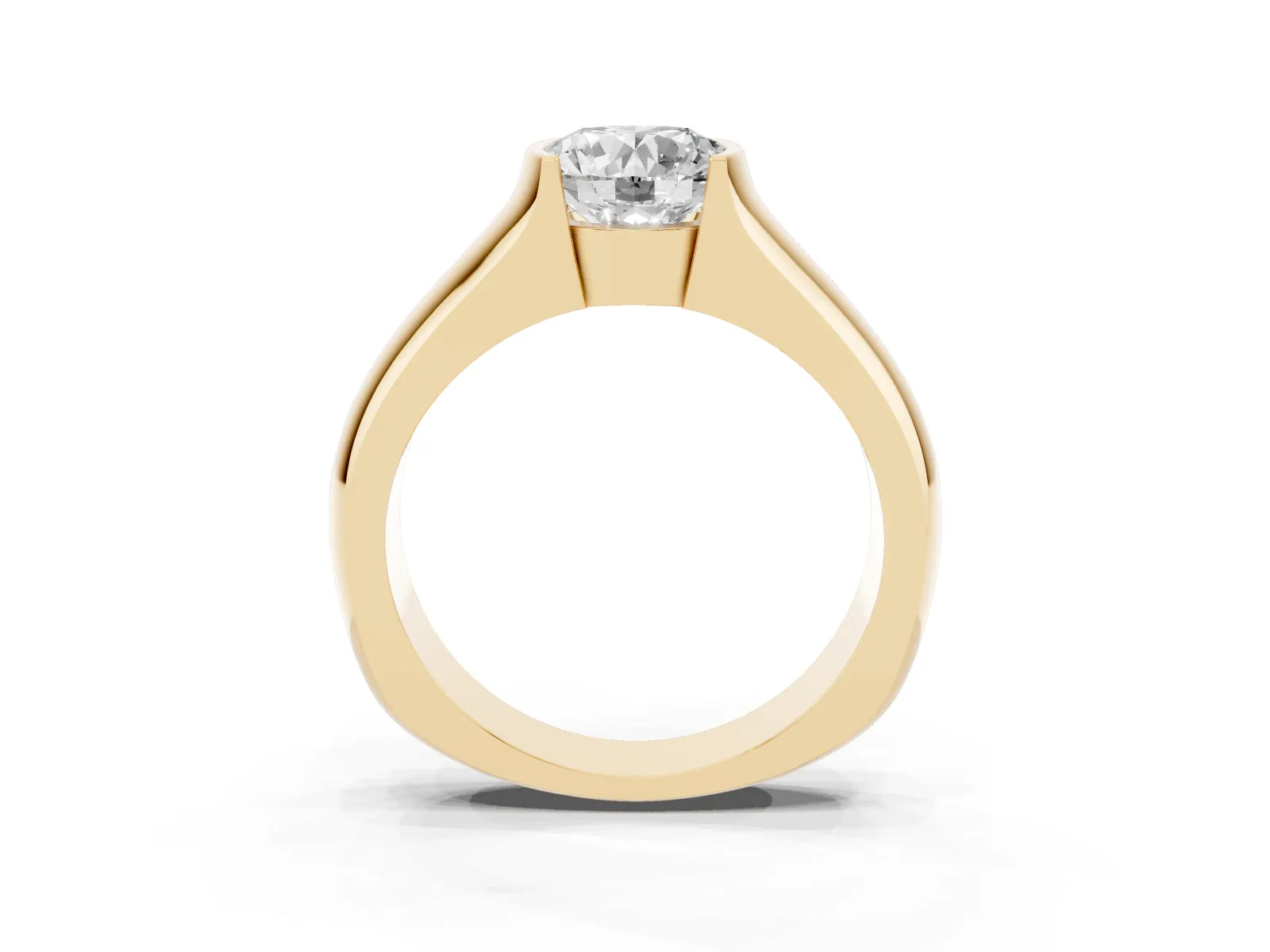 Round Cut Solitaire Bezel Set Diamond Ring with Wide Band Yellow gold
