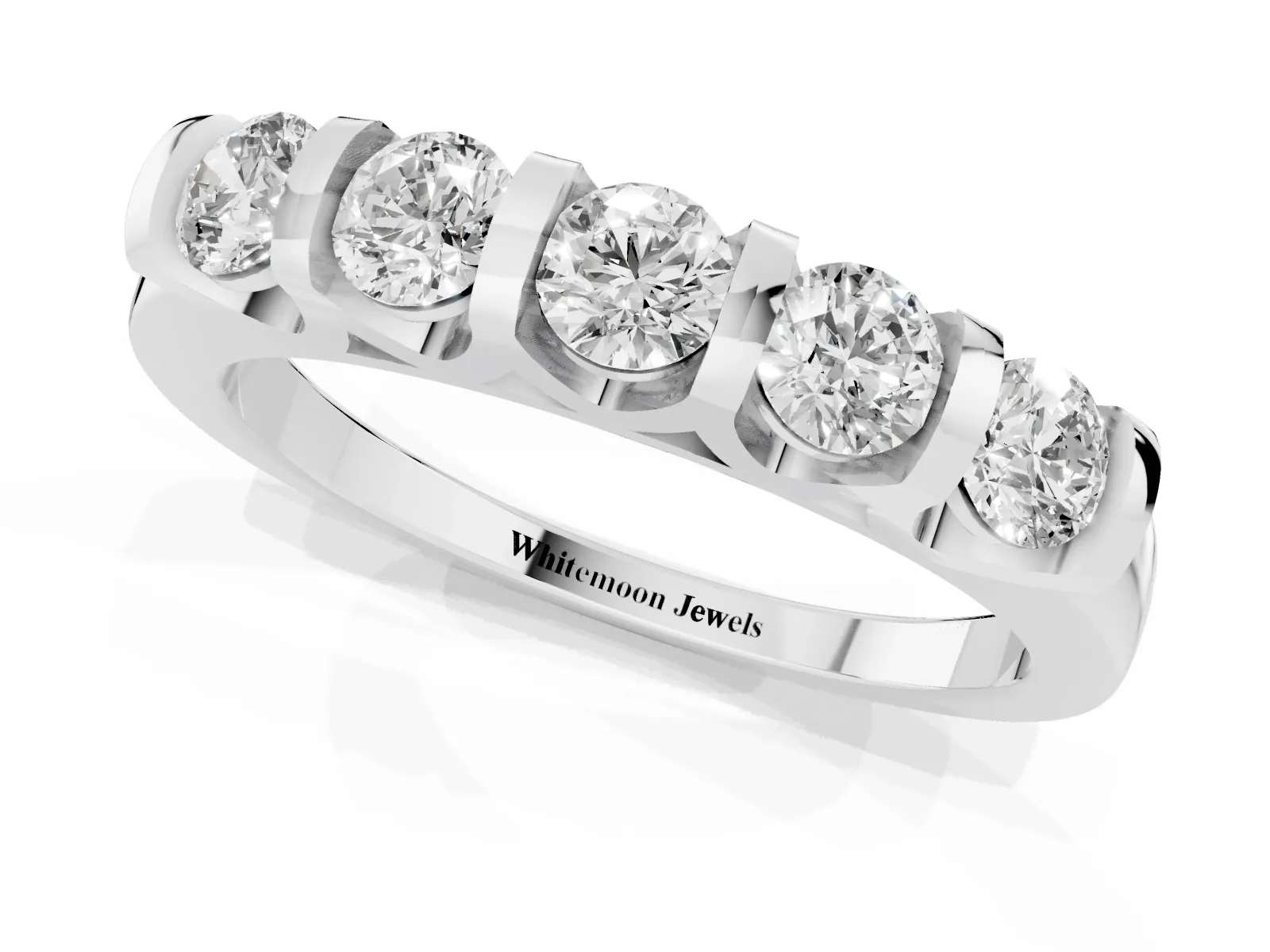 Five-Stone Round Diamond Half-Eternity Bar-Set Ring Silver