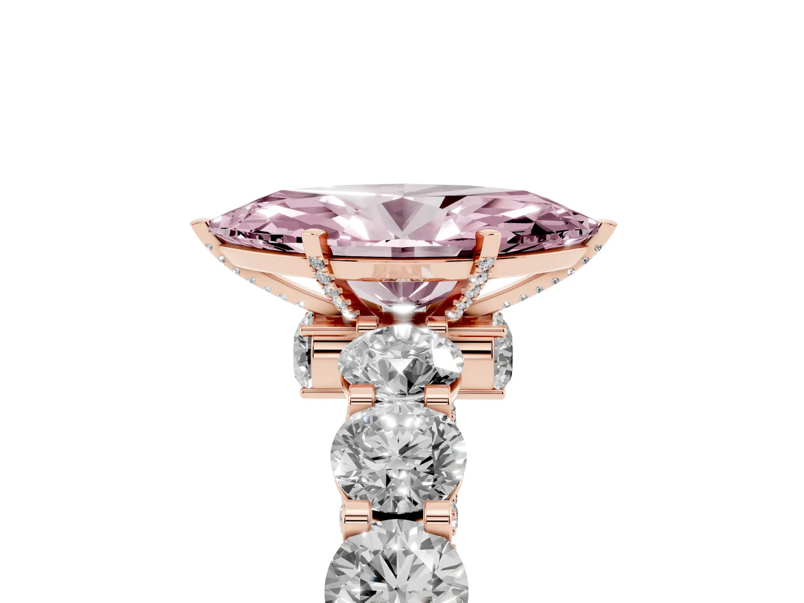Fancy Pink Marquise Cut Diamond Side Stone Engagement Ring with Four-Prong Setting Rose gold
